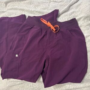 Figs Kade high waisted cargo scrub pants in deep purple